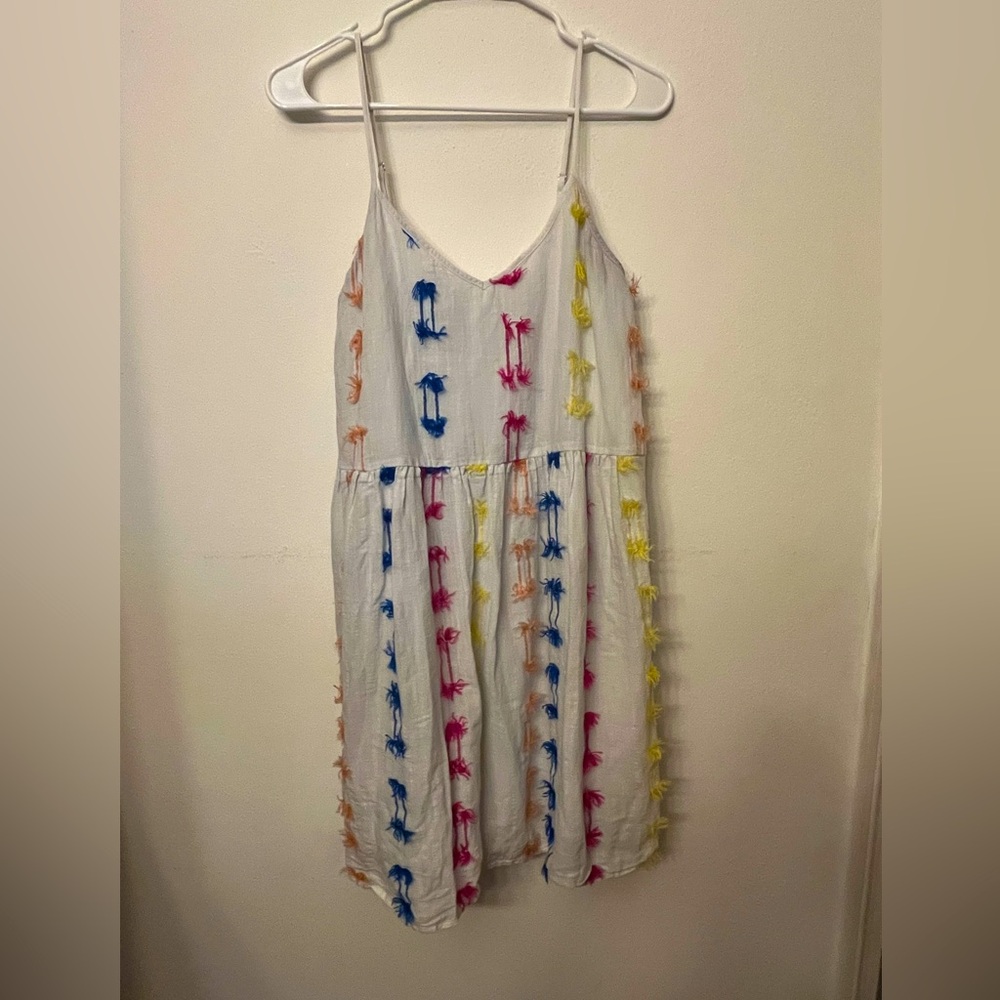 Lou & Grey for LOFT Embroidered Palm Tree Midi Dress Small White Sundress